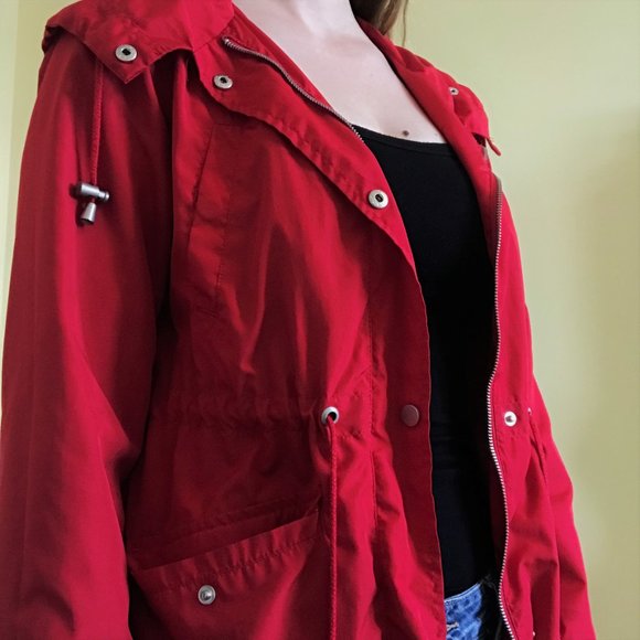 Red Merona Drawstring Waist Raincoat - Picture 2 of 4